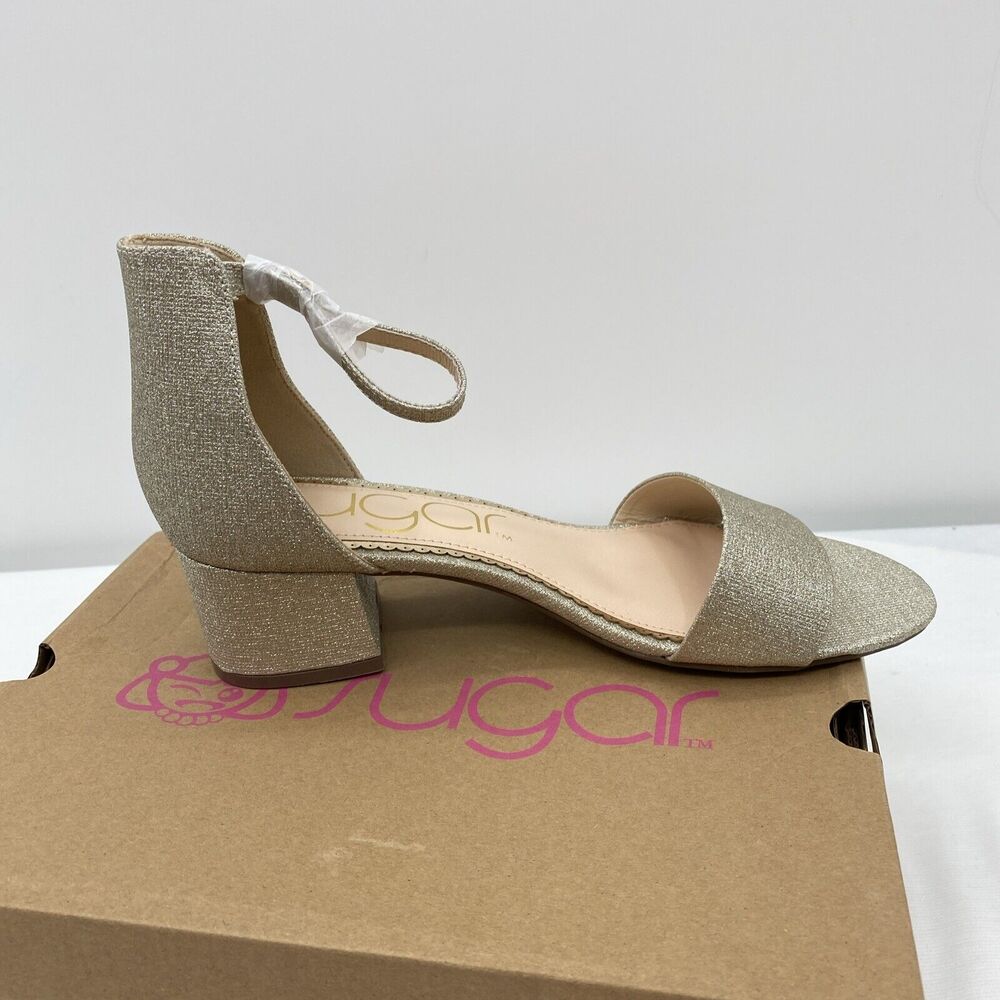 Sugar Women Ankle Strap Sandals Noelle Low Size US 9M Gold Sparkle Glitter - Picture 6 of 8